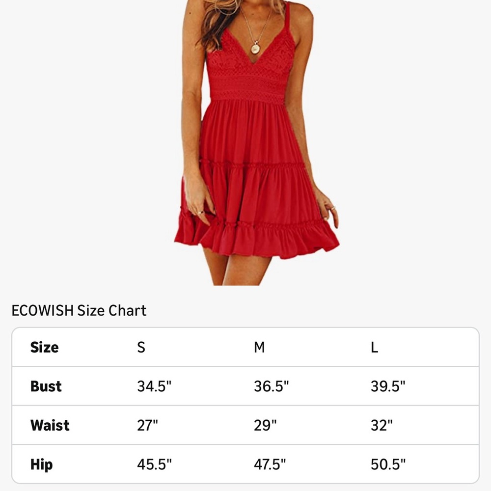 ECOWISH Red Lace V-Neck Skater Dress Spaghetti Strap Small - Picture 2 of 5